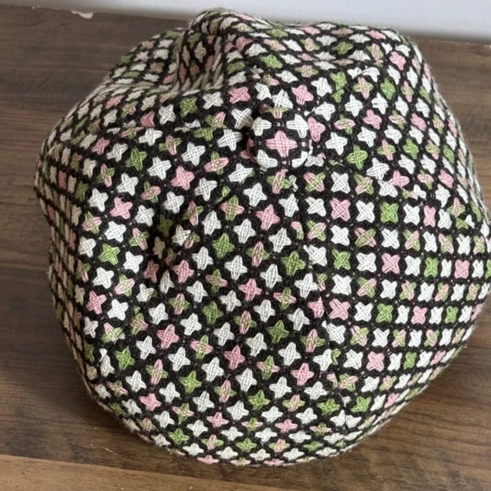 Redfish‎ Designs Women Newsboy Cap Pink Green Geometric Wool Blend Twee Preppy